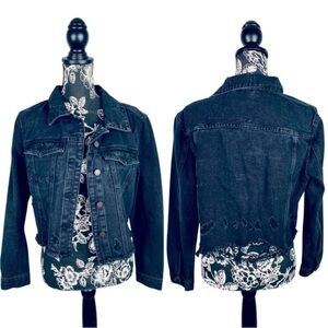 BBJ black distressed raw hem cropped denim jacket size large